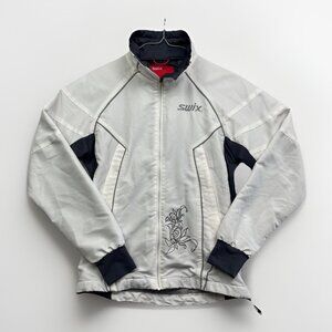 SWIX Ultralight Windbreaker Jacket Wom XS Full Zip Lightweight Floral Embroidery